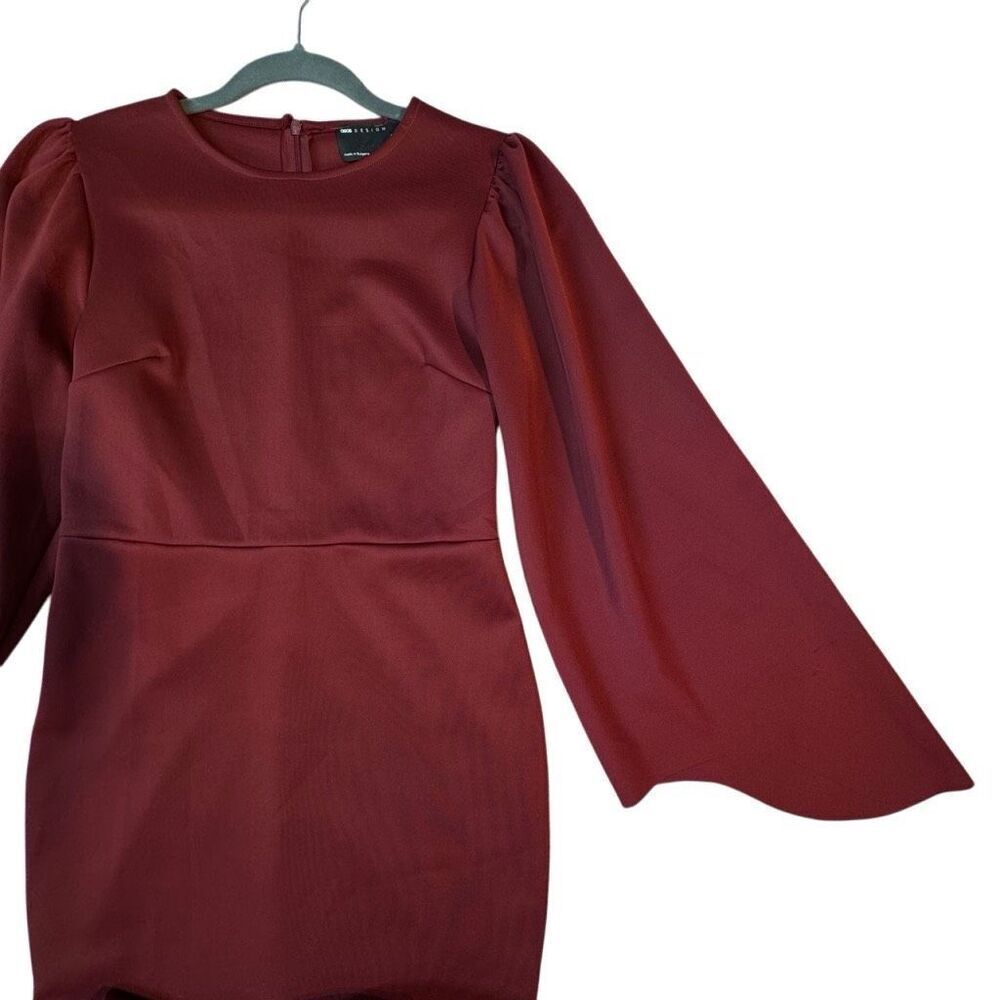 ASOS Bell Sleeve Mermaid Maxi Dress in Burgundy Full Length Sheath 4 - Picture 6 of 14